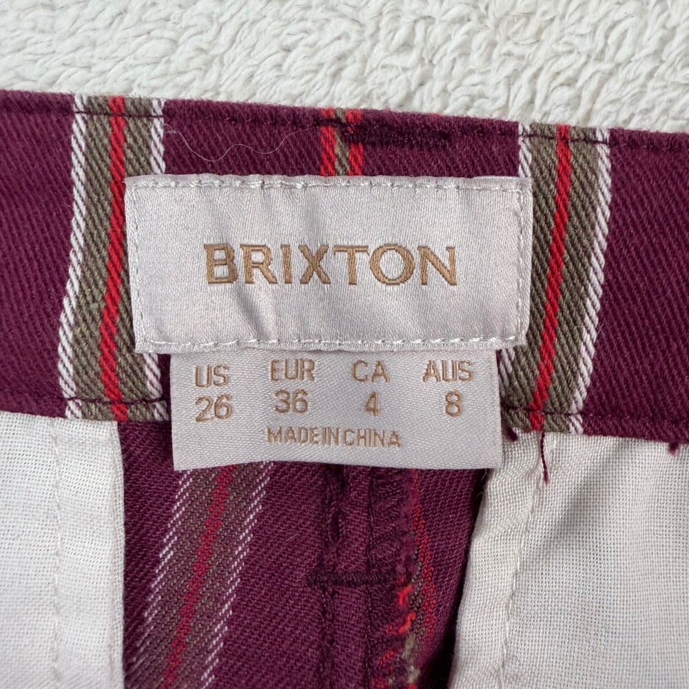 Brixton Striped Straight Leg Pants Burgundy Red Preppy 90s Y2K Size 26 Indie - Picture 7 of 10